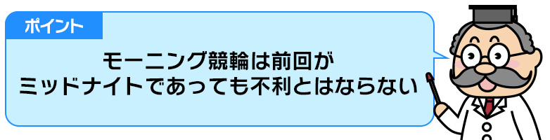 ポイント：モーニング競輪は前回がミッドナイトであっても不利とはならない